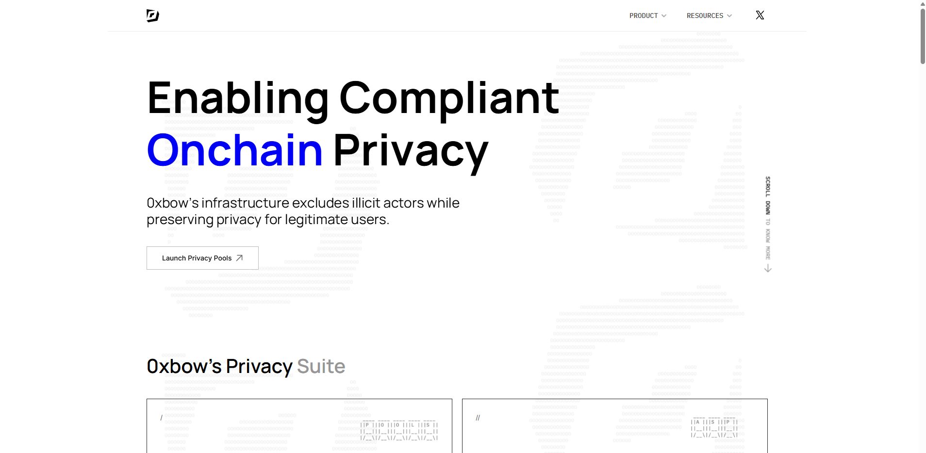 0xBow website — enabling compliant onchain privacy